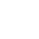White outline illustration of a zipper on a light gray background, shown in a vertical position with the pull tab at the top.